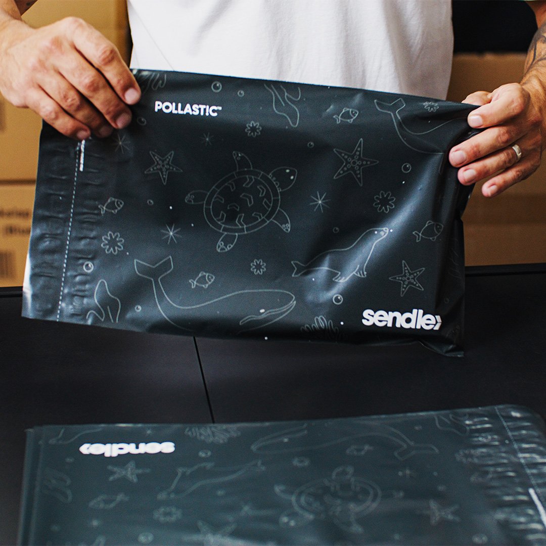 Small business man using the Sendle pollastic mailer that saves the ocean